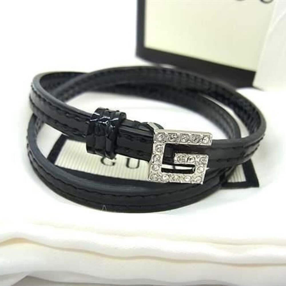 GUCCI Black Leather Charm Bracelet